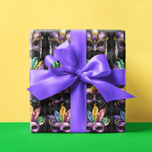 Mardi Gras Masks Green Purple Gold Yellow Wrapping Paper