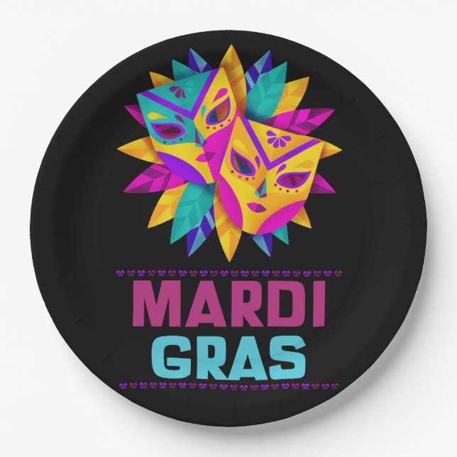 Mardi Gras Masks Paper Plate (Front)