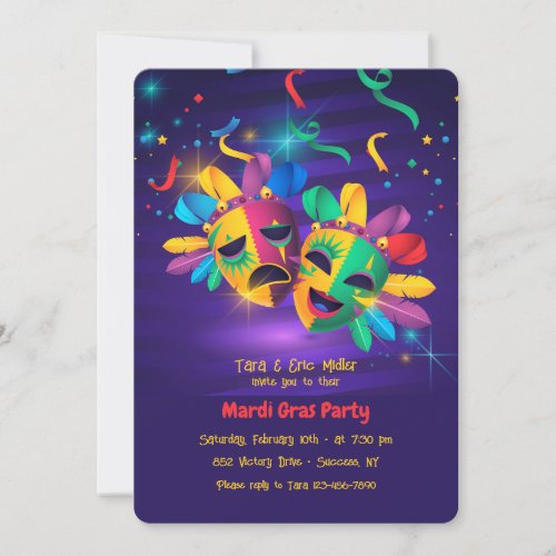Mardi Gras Masks Party Invitations