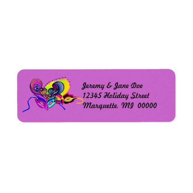 Mardi Gras Masks Vacation Return address Labels (Front)