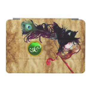 MARDI GRAS MASQUERAD GREEN GEM MONOGRAM,Parchment iPad Mini Cover