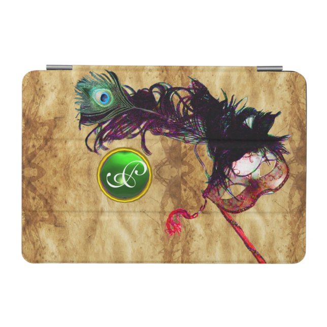 MARDI GRAS MASQUERAD GREEN GEM MONOGRAM,Parchment iPad Mini Cover (Horizontal)