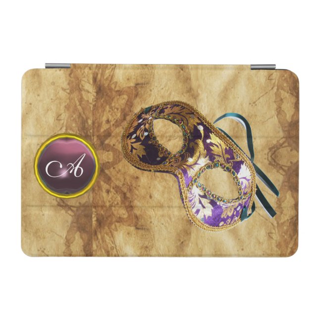 MARDI GRAS MASQUERAD PURPLE MONOGRAM Parchment iPad Mini Cover (Horizontal)