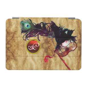 MARDI GRAS MASQUERAD RUBY MONOGRAM,Brown Parchment iPad Mini Cover