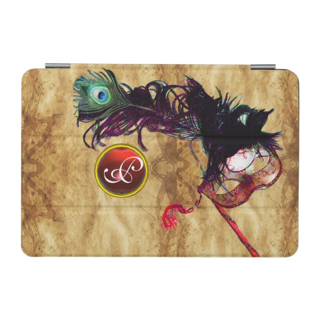 MARDI GRAS MASQUERAD RUBY MONOGRAM,Brown Parchment iPad Mini Cover (Horizontal)