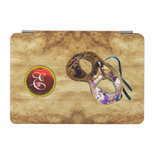 MARDI GRAS MASQUERAD RUBY MONOGRAM,Brown Parchment iPad Mini Cover