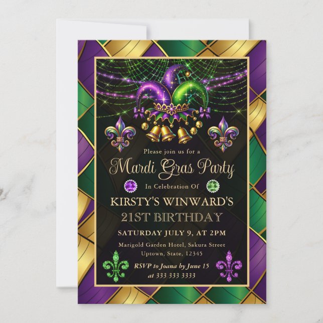 Mardi Gras Masquerade 21st Birthday Invitation (Front)