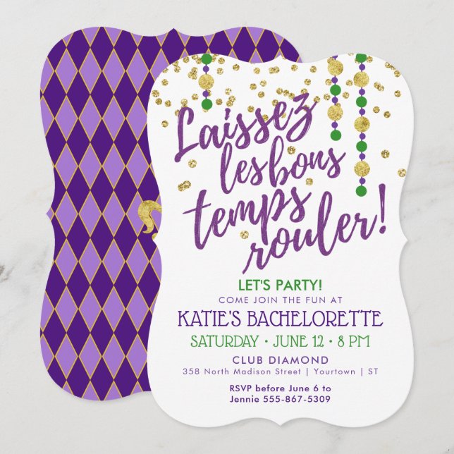 Mardi Gras | Masquerade Bachelorette Party Invitation (Front/Back)