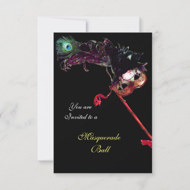 MARDI GRAS MASQUERADE BALL ,Black rsvp Invitation (Front)