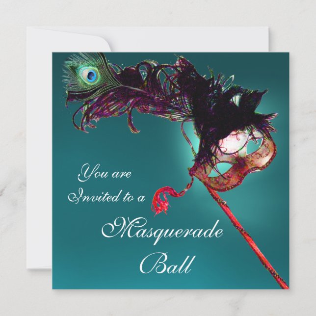 MARDI GRAS MASQUERADE BALL MASK blue pink fuchsia Invitation (Front)