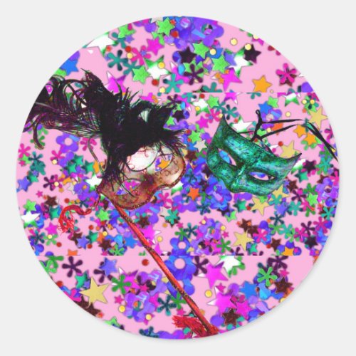 MARDI GRAS MASQUERADE BALL MASK  confetti Classic Round Sticker