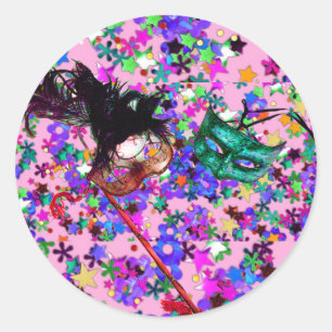 MARDI GRAS MASQUERADE BALL MASK confetti Classic Round Sticker