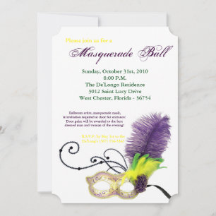 Mardi Gras Masquerade Ball Mask Costume Halloween Invitation