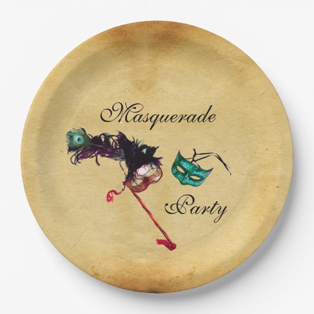 MARDI GRAS MASQUERADE BALL MASK  Parchment  Paper Plates (Front)