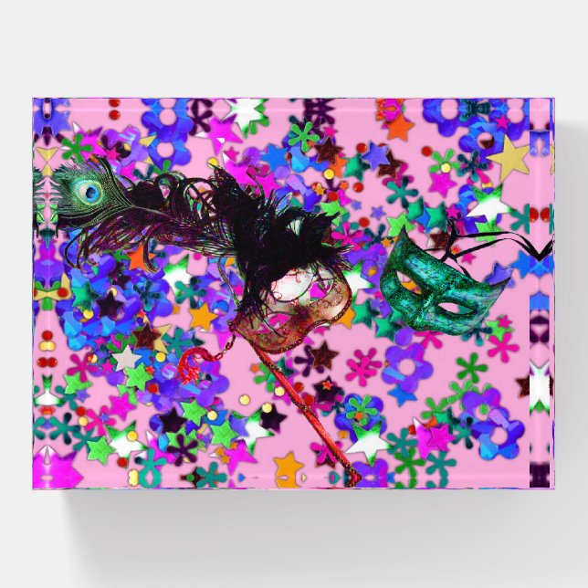 MARDI GRAS MASQUERADE BALL MASKS Confetti  Paperweight (Front)