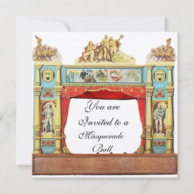 MARDI GRAS MASQUERADE BALL MASKS PUPPET THEATRE INVITATION (Front)