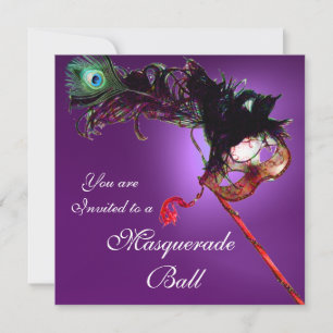 MARDI GRAS MASQUERADE BALL purple pink fuchsia Invitation