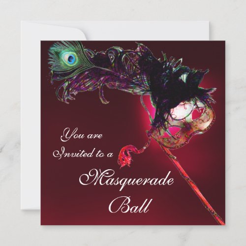 MARDI GRAS MASQUERADE BALL red burgundy Invitation