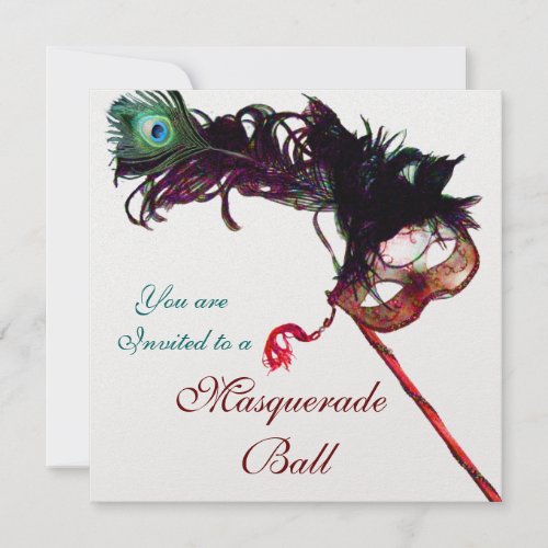 MARDI GRAS MASQUERADE BALL Red Green Feather Masks Invitation