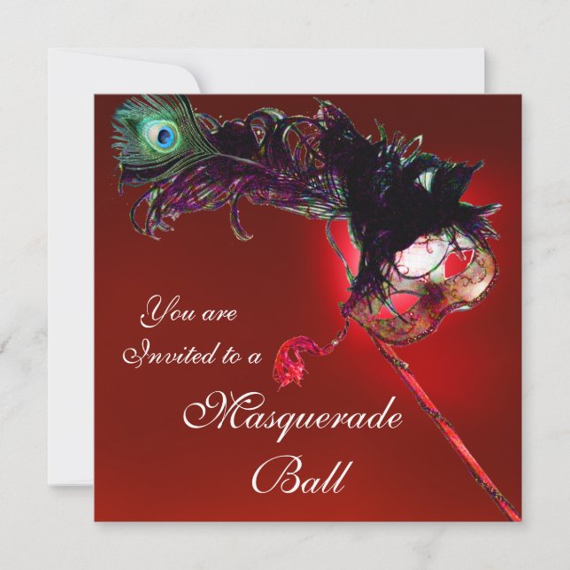 MARDI GRAS MASQUERADE BALL red white blue black Invitation (Front)