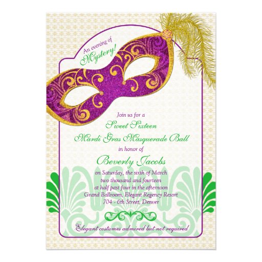 Mardi Gras Sweet 16 Birthday Invitations 1