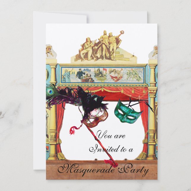 MARDI GRAS MASQUERADE BALL THEATRE STAGE silver Invitation (Front)