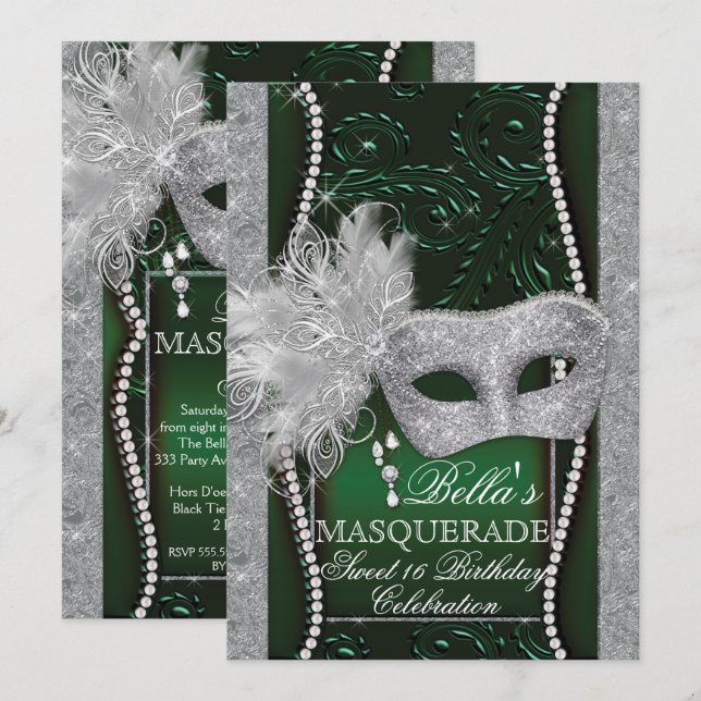 Mardi Gras Masquerade Birthday Party Invitation (Front/Back)