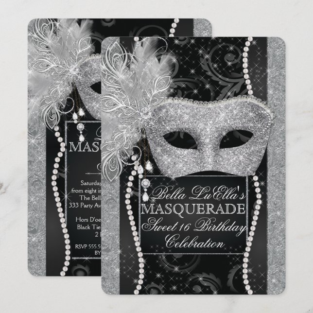 Mardi Gras Masquerade Birthday Party Invitation (Front/Back)