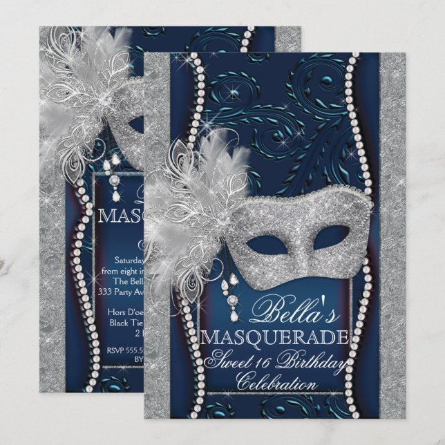 Mardi Gras Masquerade Birthday Party Invitation (Front/Back)