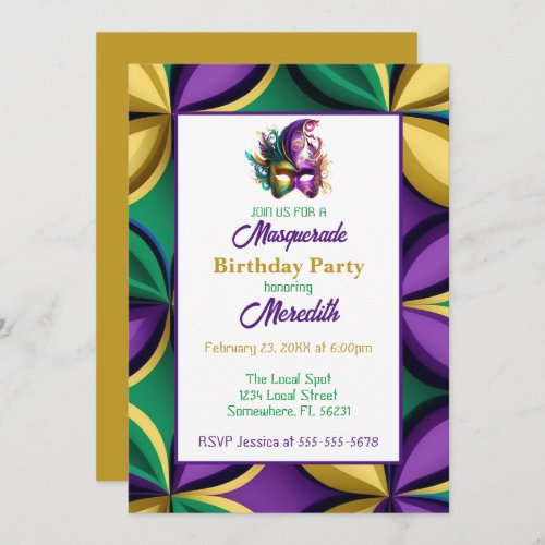 Mardi Gras Masquerade Birthday Party Invitation