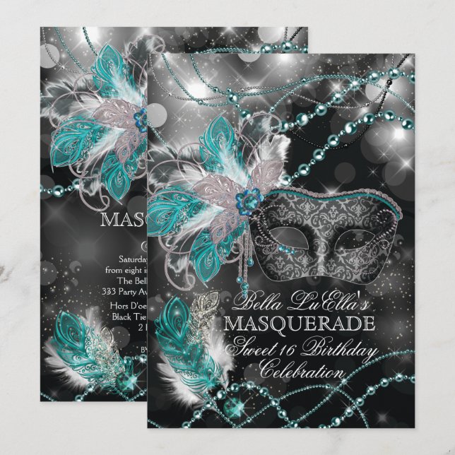 Mardi Gras Masquerade Birthday Party Invitation (Front/Back)