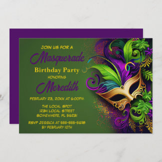 Mardi Gras Masquerade Birthday Party Invitation