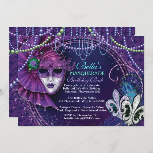 Mardi Gras Masquerade Birthday Party Invitations