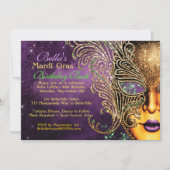 Mardi Gras Masquerade Birthday Party Invitations (Front)