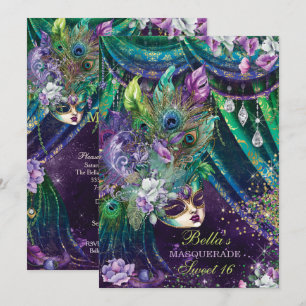 Mardi Gras Masquerade Birthday Party Invitations