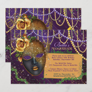 Mardi Gras Masquerade Birthday Party Invitations