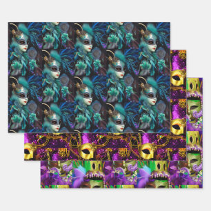 Mardi Gras Masquerade Collection Wrapping Paper Sheets