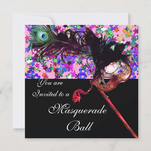 MARDI GRAS MASQUERADE & CONFETTI gold Invitation (Front)