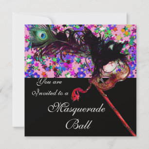 MARDI GRAS MASQUERADE & CONFETTI gold Invitation