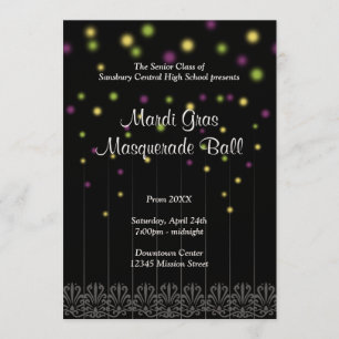 Mardi Gras masquerade confetti prom dance ball Invitation