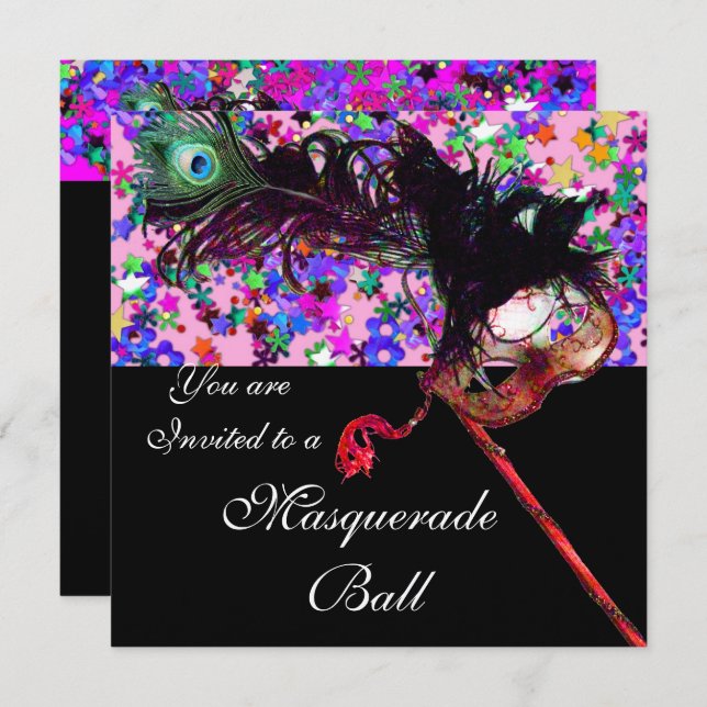 MARDI GRAS MASQUERADE & CONFETTI silver Invitation (Front/Back)