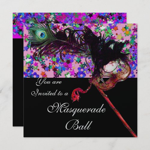 MARDI GRAS MASQUERADE  CONFETTI silver Invitation