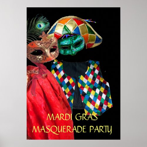 MARDI GRAS MASQUERADE COUPLEHARLEQUIN COSTUME POSTER