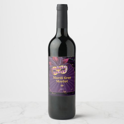 Mardi Gras Masquerade Fat Tuesday Party Wine Label