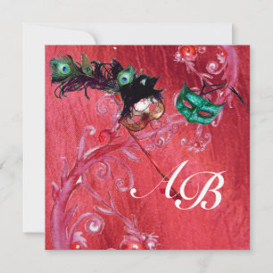 MARDI GRAS MASQUERADE ,MAGIC BERRIES MONOGRAM silk Invitation