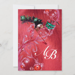 MARDI GRAS MASQUERADE ,MAGIC BERRIES MONOGRAM silk Invitation