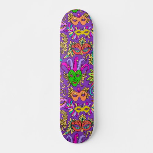Mardi Gras Masquerade Mask Bright Purple Green Skateboard