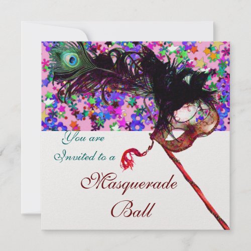 MARDI GRAS MASQUERADE MASK  CONFETTI white Invitation