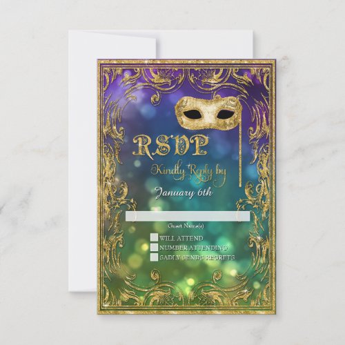 Mardi Gras Masquerade Mask Gold Glitter RSVP