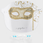 Mardi Gras Masquerade Mask Gold Glitter Your Name (Front w/Glasses)
